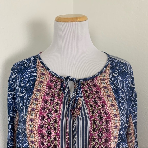 Grand & Greene Peasant Top Boho Mixed Print Size 1X - Picture 14 of 16